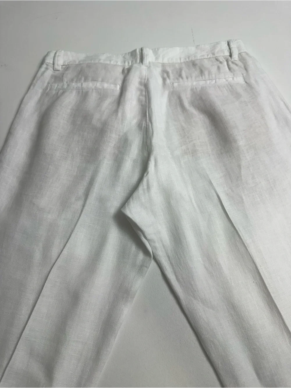 Zara women’s size 32 white 100% linen trousers straight leg tailored pleated